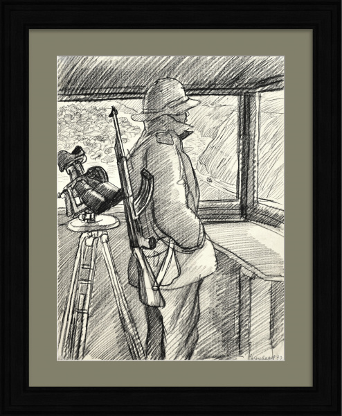 Афганец на дозорной вышке. Авторская графика