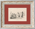 Русские народные танцы, антикварная гравюра XIX века