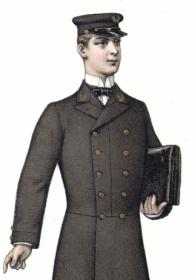 Униформа французского лицеиста и музыканта военного оркестра, антикварная литография