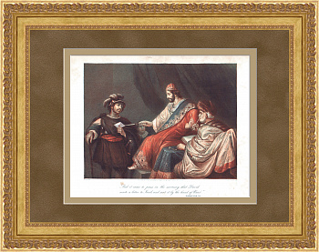 Царь Давид посылает мужа Вирсавии на войну. Старинная гравюра 19 века