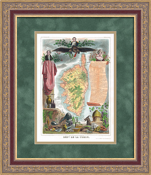 Остров Корсика, Франция. Уникальная, старинная карта 19 века