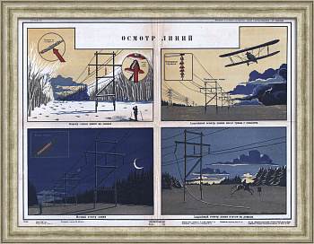 Электрификация в СССР: осмотр ЛЭП. Редкий, советский плакат