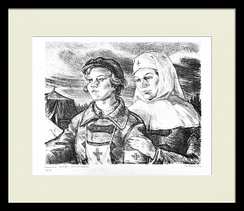 Красные сестры милосердия. Винтажная, авторская литография