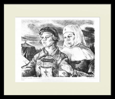 Красные сестры милосердия. Винтажная, авторская литография