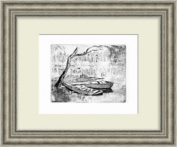 Лодки на пруду. Авторская гравюра