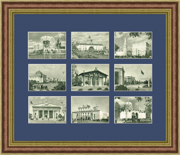 Всесоюзная Сельскохозяйственная выставка в 1955 г.: Павильоны и фонтаны, панно в раме