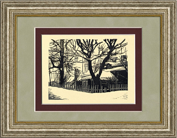 Дворик церкви Федора Студита на Никитском бульваре, оригинальная гравюра И.Н. Павлова