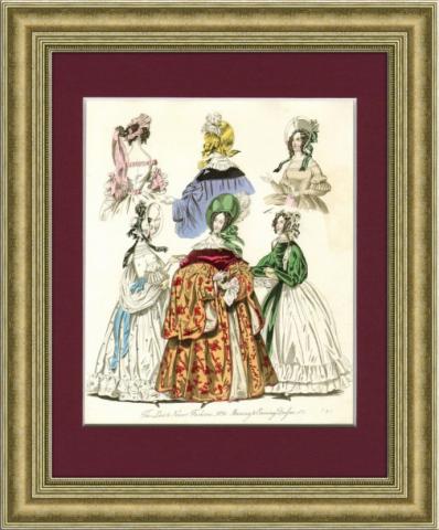 Антикварная гравюра "Утренние и вечерние платья. Мода 1836 I"
