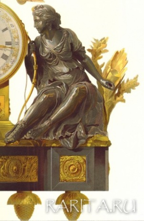 богиня охоты диана и путти, каминные французские часы. старинная русская хромолитография в раме, конец 19 в.