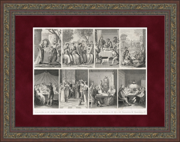 Быт и развлечения Западной Европы в 14-19 веках. Антикварная гравюра