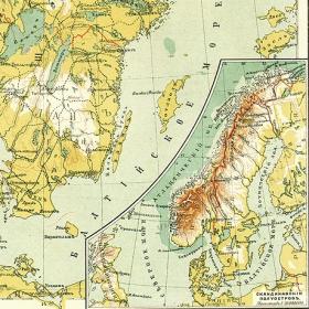 Балтийское море, Скандинавия и Исландия. Старинная карта с железными дорогами, 1900 г.