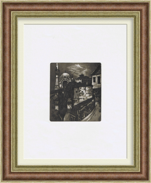 Улица в Гурзуфе с видом на мечеть, Крымская сюита. Гравюра в раме