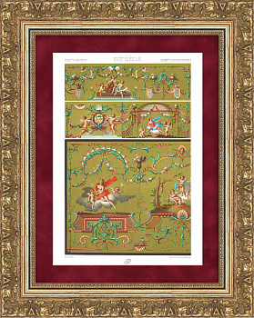 Аллегории, живопись и орнамент 18 века. Золотая антикварная хромолитография