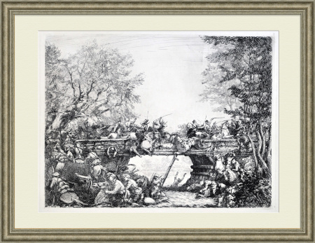 первая конная армия. бой на мосту, гражданская война. авторская гравюра