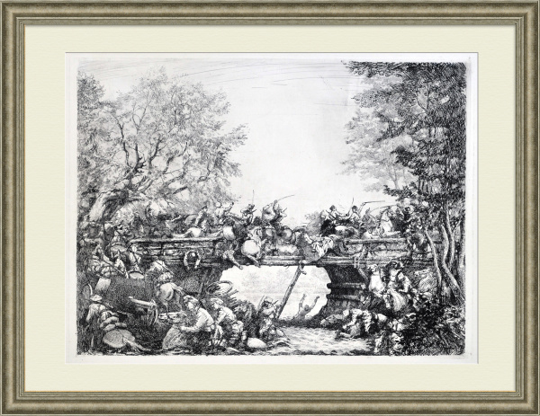 первая конная армия. бой на мосту, гражданская война. авторская гравюра