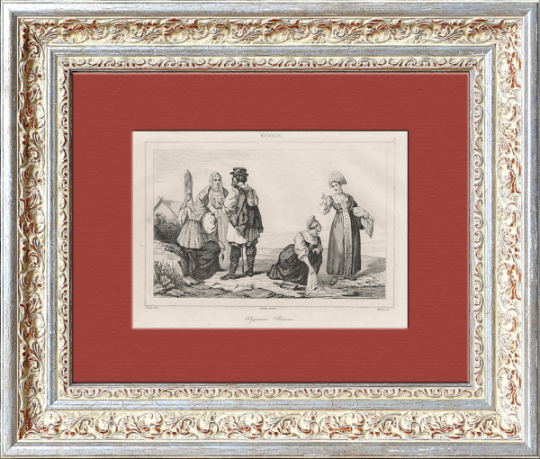 Костюмы и быт русских крестьян, старинная гравюра 19 века Костюмы и быт русских крестьян, старинная гравюра 19 века