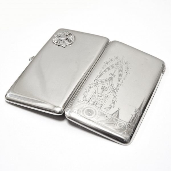 Портсигар в стиле модерн с гербом Российской империи. Серебро 84 пробы