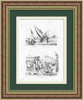 Рыболовный промысел Вьетнама. Старинная гравюра 19 века