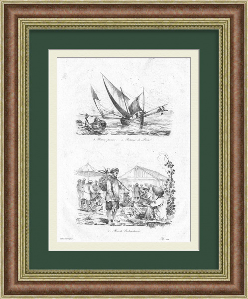 Рыболовный промысел Вьетнама. Старинная гравюра 19 века