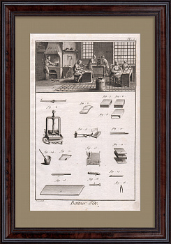 Золотых дел мастерская. Работа с драгметаллами в 18 веке, уникальная старинная гравюра