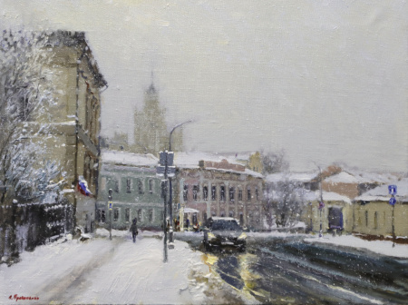Падает снег. Верхняя Радищевская улица. Современная живопись