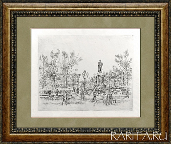 Пушкинская площадь зимой, Москва 1970-е гг., большой офорт в раме