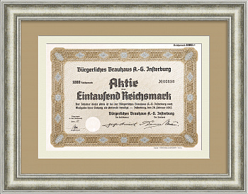 Городская пивоварня Инстербурга. Акция на 1000 рейхсмарок 1942 года