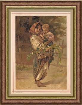 Сельские дети (Наймичка). Антикварная хромолитография 19 века Сельские дети (Наймичка). Антикварная хромолитография 19 века