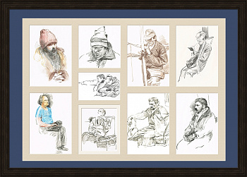 Пассажиры Московского метрополитена, зарисовки в раме, 1980-е гг.
