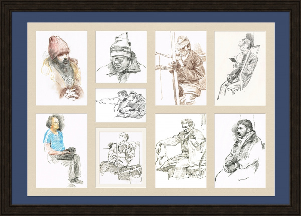 Пассажиры Московского метрополитена, зарисовки в раме, 1980-е гг.