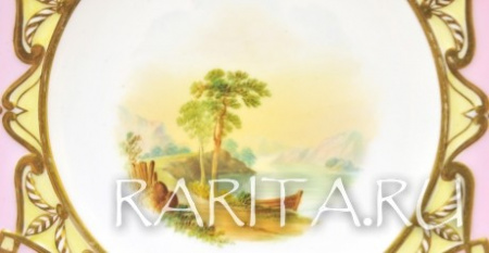 антикварная декоративная тарелка iv из линии "пейзажи старой англии" с ручной росписью и золотой разделкой.