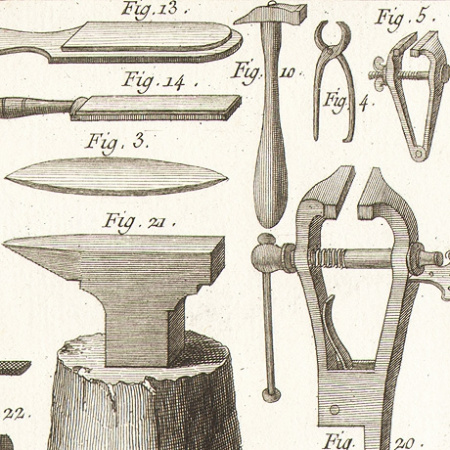 мастерская ножовщиков и их инструменты. старинные гравюры