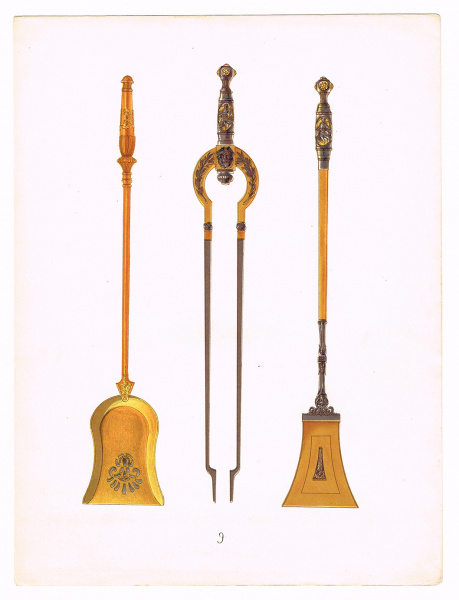 Приборы для камина, старинная хромолитография