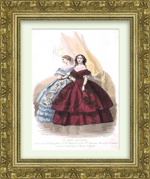 Антикварная гравюра с ручной акварельной раскраской "Мода Парижа"