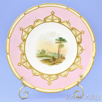 Антикварная декоративная тарелка II из линии "Пейзажи старой Англии" с ручной росписью и золотой разделкой.