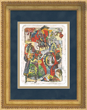 Коллаж, первый оттиск, сказки Пушкина. Авторский офорт