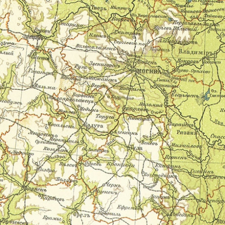 центральная россия (губернии - москва, тула, калуга, кострома, симбирск, пенза, владимир, тверь, ярославль и др.), старинная подробная карта, 1900-е гг.