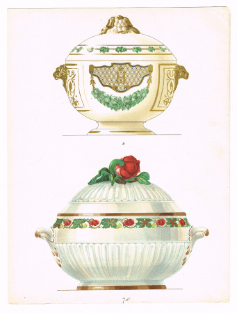 Фарфоровые супницы, старинная хромолитография