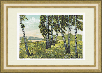 Березовая роща, пейзаж. Авторская линогравюра