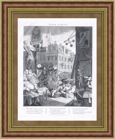 Пивная улица. Редчайшая гравюра Уильма Хогарта, 1800 год