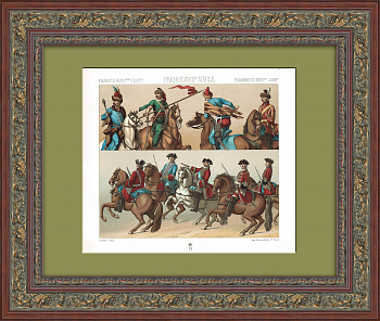 Униформа кавалерии Франции в 18 веке. Антикварная литография