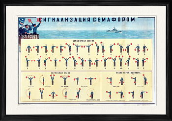 Сигнализация семафором на флоте, советский плакат, 1957 г. Сигнализация семафором на флоте, советский плакат, 1957 г.
