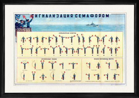 Сигнализация семафором на флоте, советский плакат, 1957 г.