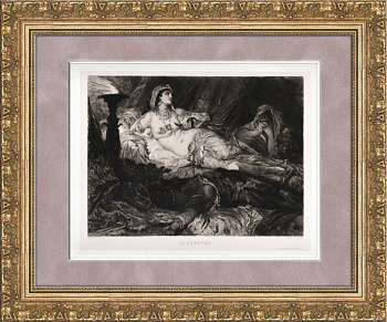 Клеопатра, антикварный офорт по картине Макарта