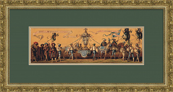 Жестянщики на торжественном шествии, антикварная хромолитография в раме Жестянщики на торжественном шествии, антикварная хромолитография в раме