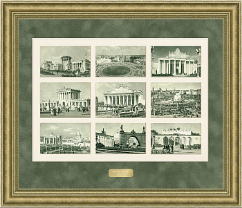 ВДНХ в 1955 г.: Фонтаны, павильоны и Главный вход, панно в раме