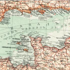 Франция с добавочными картами Парижа и Корсики, старинная карта, 1909 г., кабинетный формат