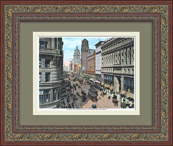 Вид на Пауэлл-стрит и Маркет-стрит в Сан-Франциско, Калифорния. Антикварная, тиражная графика Вид на Пауэлл-стрит и Маркет-стрит в Сан-Франциско, Калифорния. Антикварная, тиражная графика