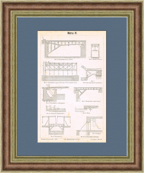Мосты, антикварная литография Мосты, антикварная литография