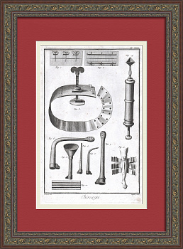 Хирургия: наложение швов и лечение переломов. Старинная гравюра 18 века